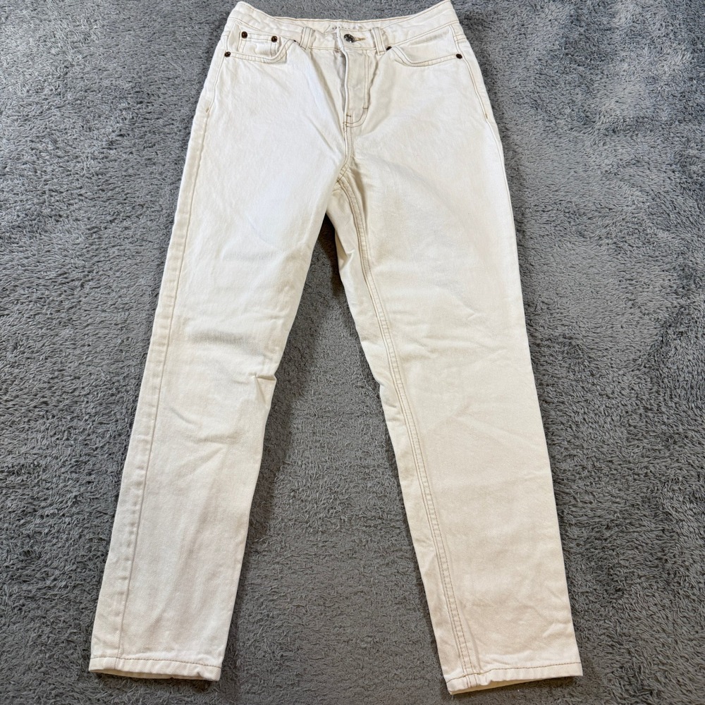 Topshop Womens Mom Jeans Size 4 W26 L30 Off White High Rise Tapered Cotton Denim